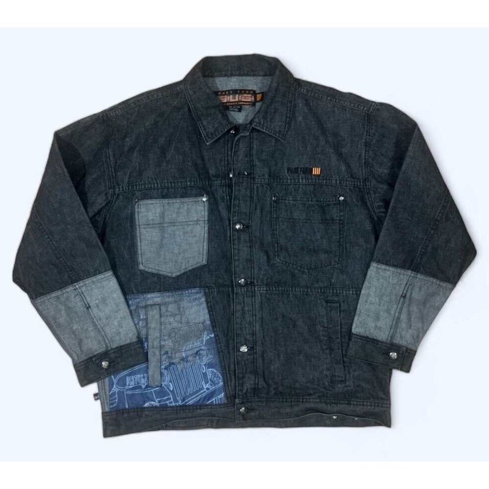 Phat Farm Denim Jacket 2XL Blue Button Pockets Rare Mens VINTAGE Y2K